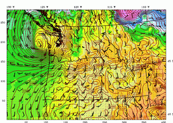 image showing the low pressure center forecast for Wednesday