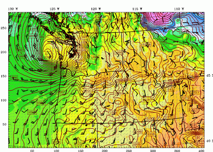 image showing the low pressure center forecast for Wednesday